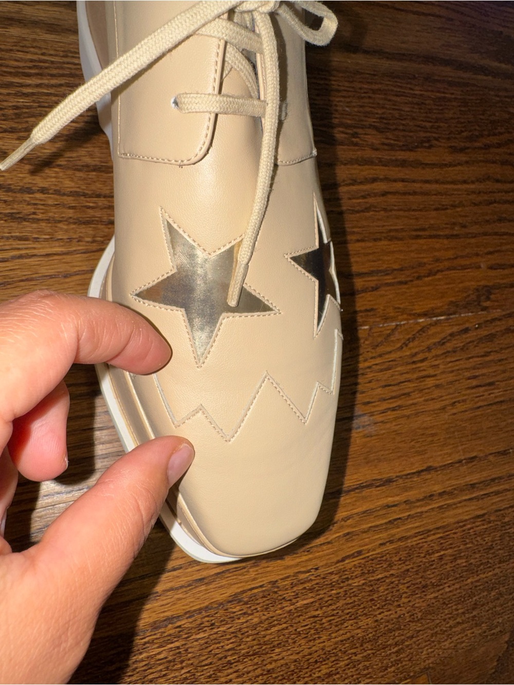 Size 40.5 Stella McCartney Elyse Star Platform Oxfords Nude Gold Black - Picture 5 of 13